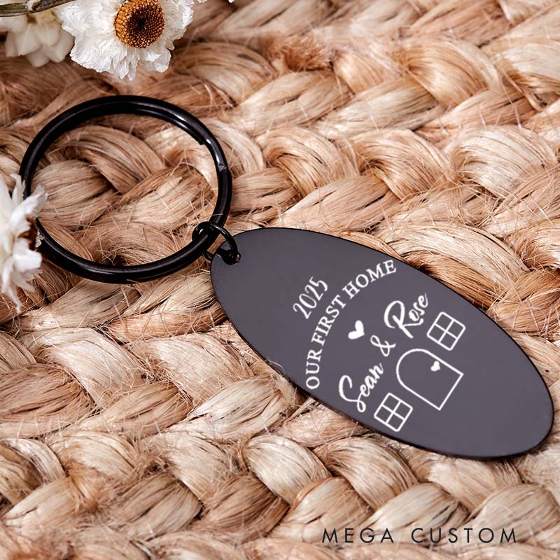 Personalized Our First Home Couples Keyring Engraved House Warming Key Chain New Home Keyrings Gifts for Homeowner Housewarming Gift Moving Gift