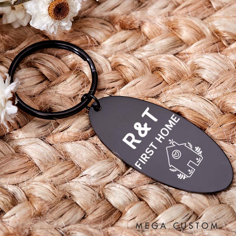 Personalized First Home Couples Keyring Custom House Tag New Home Initial Keychain Housewarming Gift First Home Keyring Moving in Gift Matching Gift