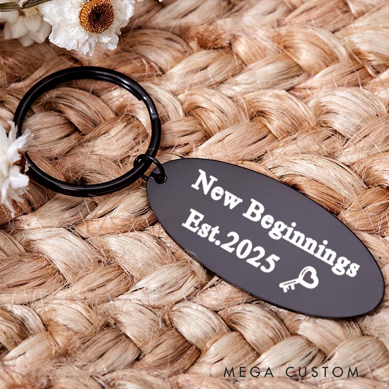 Personalized New Beginnings Keychain Custom House Warming Key Chain New Home Keyrings Moving House Gift for Homeowner First Home Housewarming Gift