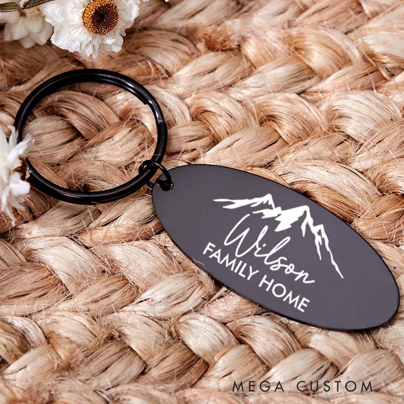 Personalized New Home Keychain with Family Name Engraved House Warming Key Chain First Home Keyring Moving House Gift for Homeowner Housewarming Gift