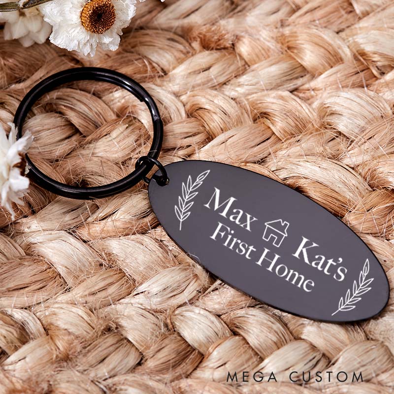 Personalized First Home Couples Keyring House Warming Key Chain Moving House Gift New Home Keyrings His and Hers Keyring Homeowner Housewarming Gift