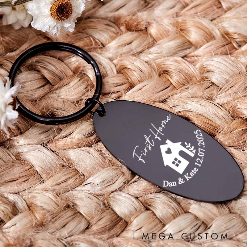 Personalized First Home Couples Keyring with Name His and Hers Keyring House Warming Key Chain Moving House Gift for Homeowner Housewarming Gift