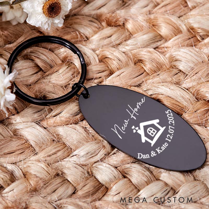 Personalized New Home Couples Keyring with Name and Date House Warming Keychain Moving House Gift His and Hers Keyring Housewarming Gift for Homeowner