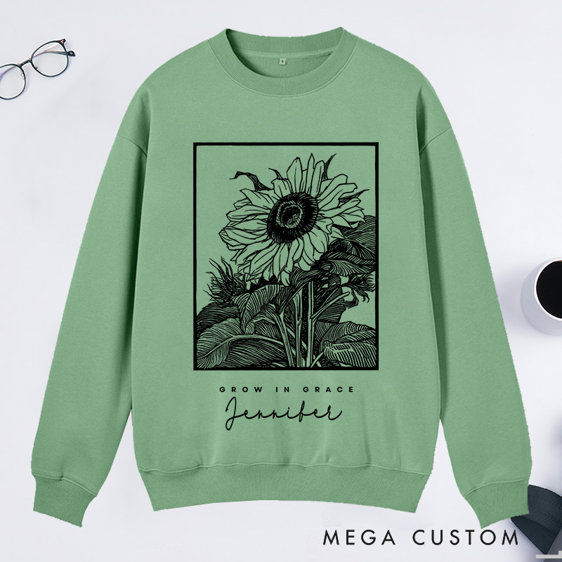 Personalized Grow In Grace Sunflower Classic Sweatshirts Gifts for Gardening Enthusiasts
