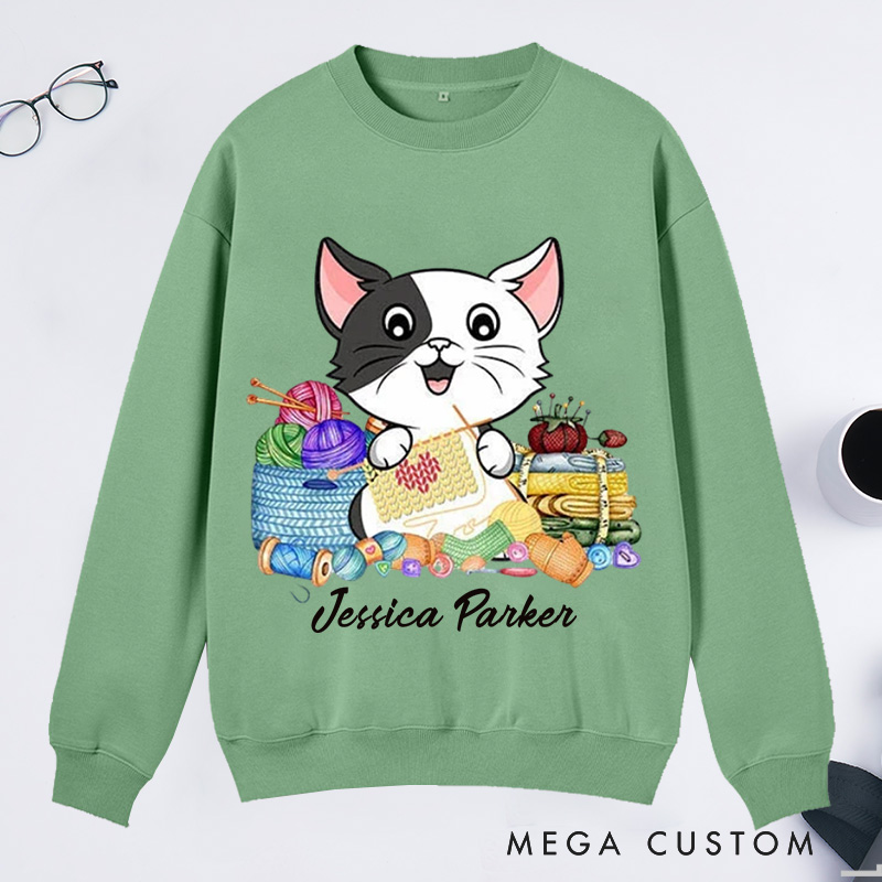 Personalized I Love Knitting And Cat Classic Sweatshirts Knit Gift Knitting Gift Knitter Gift Love To Knit Love Knitting Knit Lover