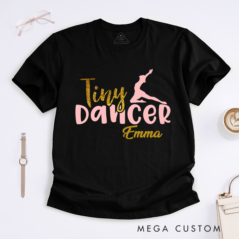 Personalized Tiny Dancer Classic T-Shirts Custom Name Ballet Dance Glitter Gift for Girls Women Dance Lover Present for Daughter