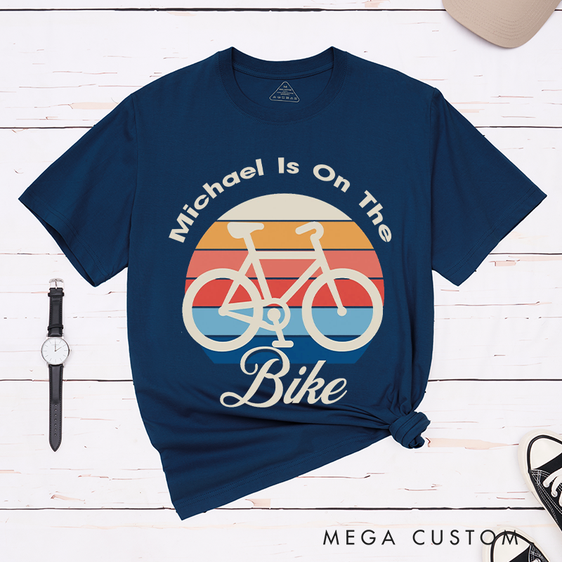 Personalized Bold Bicycle T-Shirt with a Retro Sunset Background for Outdoor Adventures Riding Cycling Biking Enthusiasts