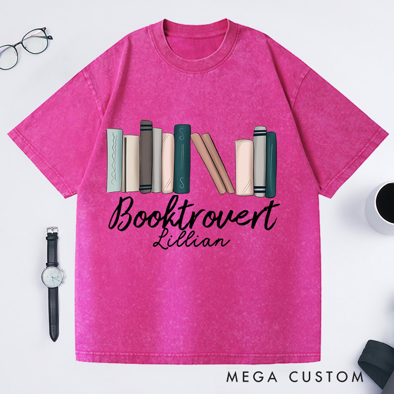 Personalized Booktrovert Washed T-Shirts Reader Gifts Shirt Book Lover Gift