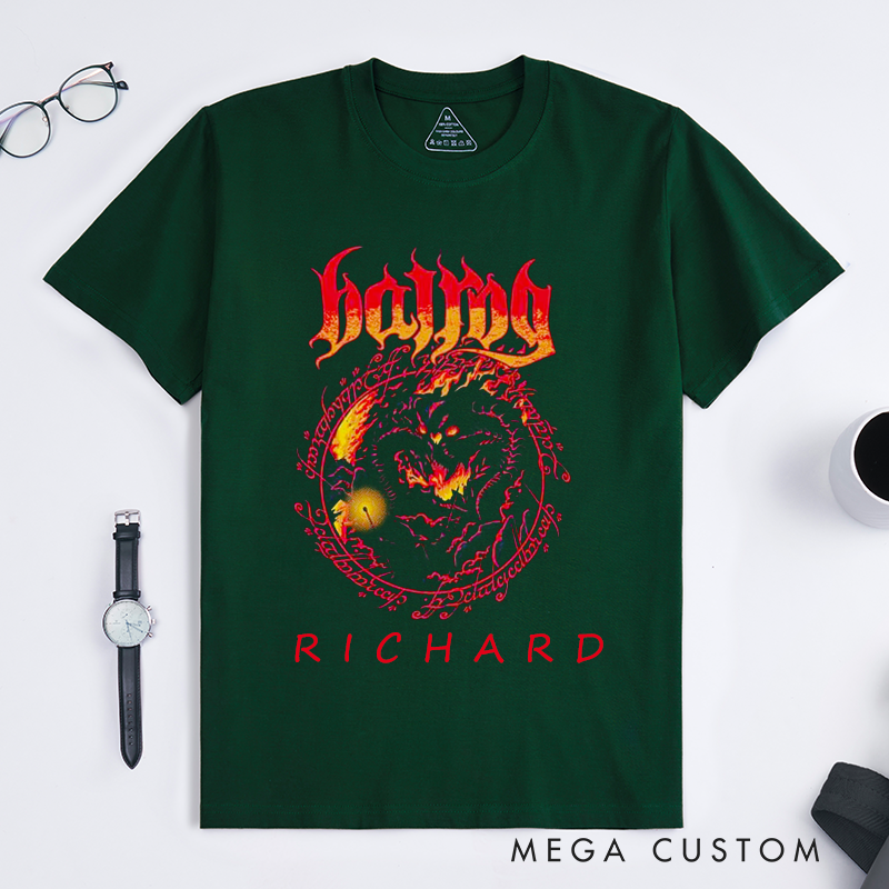 Personalized Demon Fire Art Classic T-Shirts Fantasy Horror Graphic Tee Custom Name Gift for Him Bold Unique Cool Present