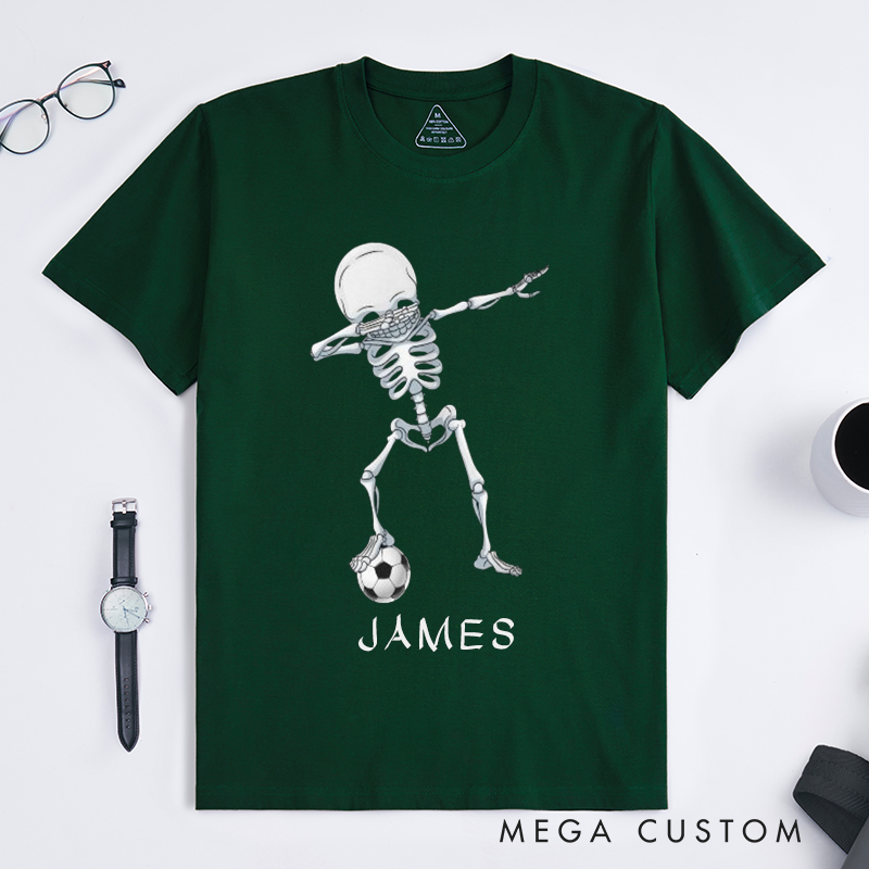 Personalized Skeleton Hip Hop Dance Soccer T-Shirts Custom Name Funny Dabbing Skeleton Gift for Men Boys Unique Dance Lover Tee