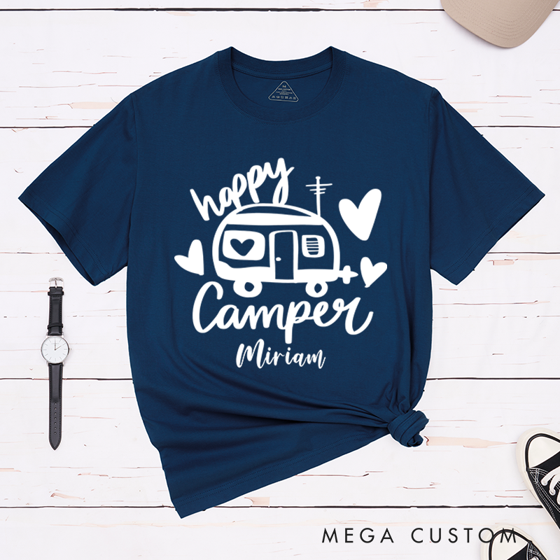 Personalized Happy Camper T-Shirt Camping Outdoors Hiking Adventure Lover Gift