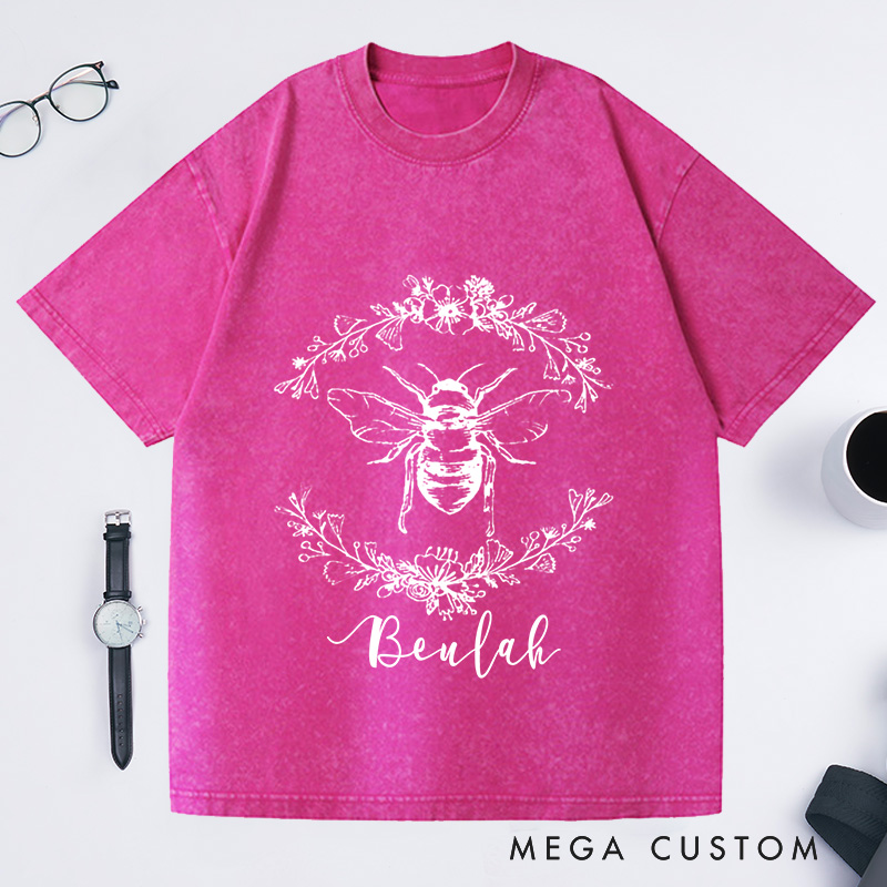 Personalized Bee Botanical Washed T-Shirts Ladies Shirt Screenprint Gift for Her