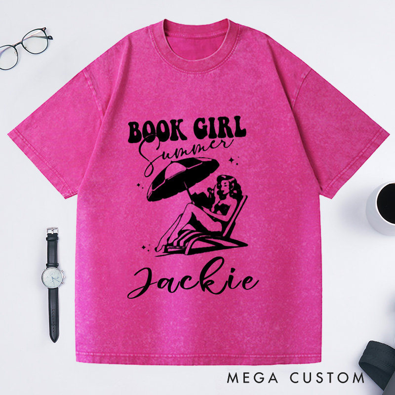 Personalized Book Girl Summer Washed T-Shirts Bookish Summer Shirt Bookish Shirt Book Lover Gift Bookish Girl Shirt Bookish Gift Reading Shirt Bookish Gifts