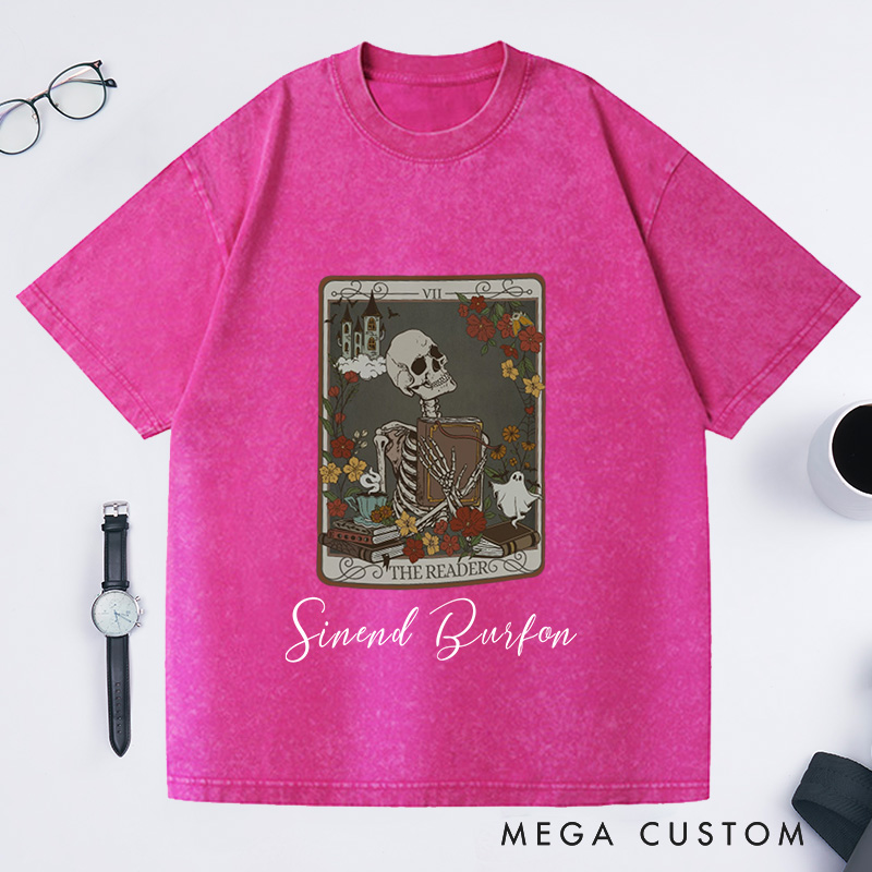 Personalized the Reader Tarot Card Washed T-Shirts Witchy Stuff Book Lover Gifts Reader Shirt Teacher Gift Reading Shirt