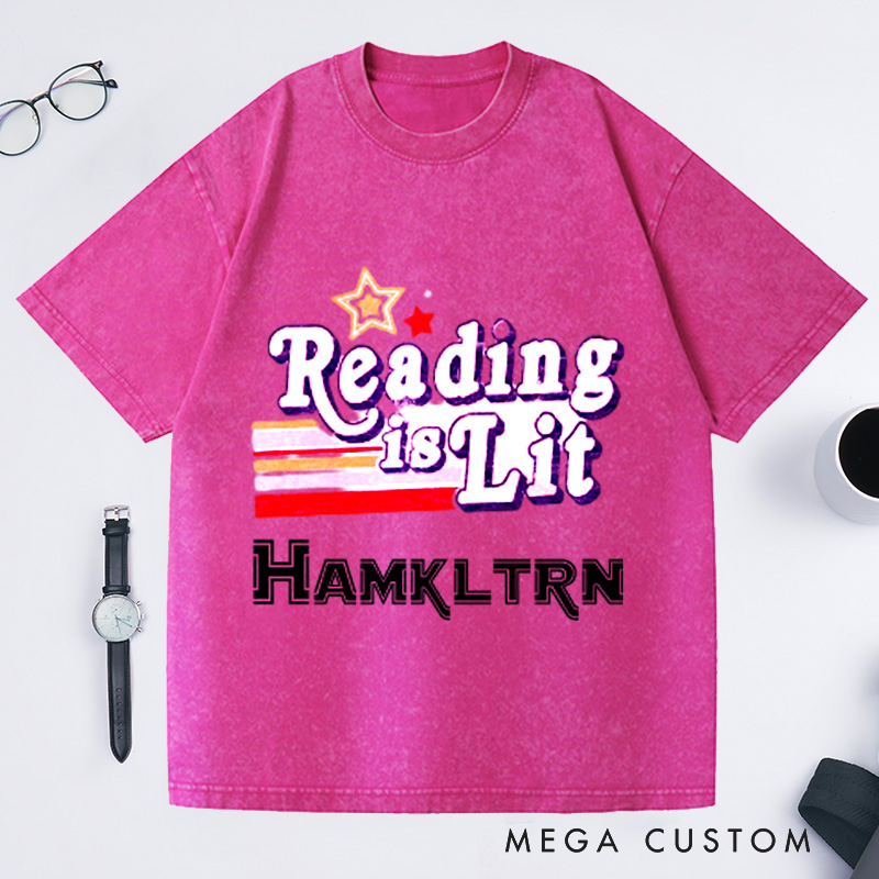 Personalized Reading Is Lit Washed T-Shirts Bookworm Literary Shirt Reading Shirts for Teachers Bookish Gifts English Teacher Shirt 