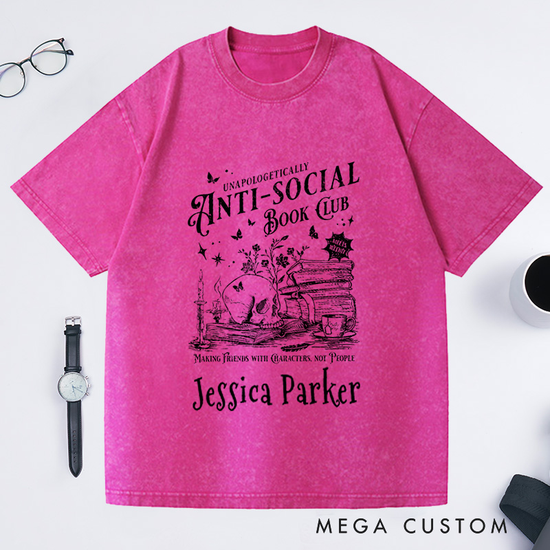 Personalized Anti-social Book Club Comfort Colors Washed T-Shirts for Introverted Romance Reader Vintage Distressed Reading T-shirt Bookish for Book Lover Gift