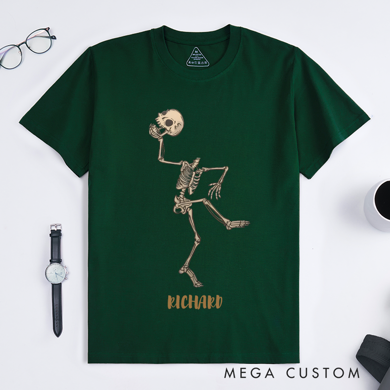 Personalized Dancing Skeleton Lover T Shirts Custom Name Unique Artistic Gift for Men Halloween Enthusiast Present for Dancer Lover
