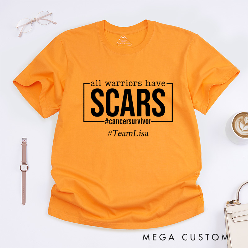 Personalized All Warriors Have Scars Breast Cancer Survivor Fighter Warrior T-Shirt