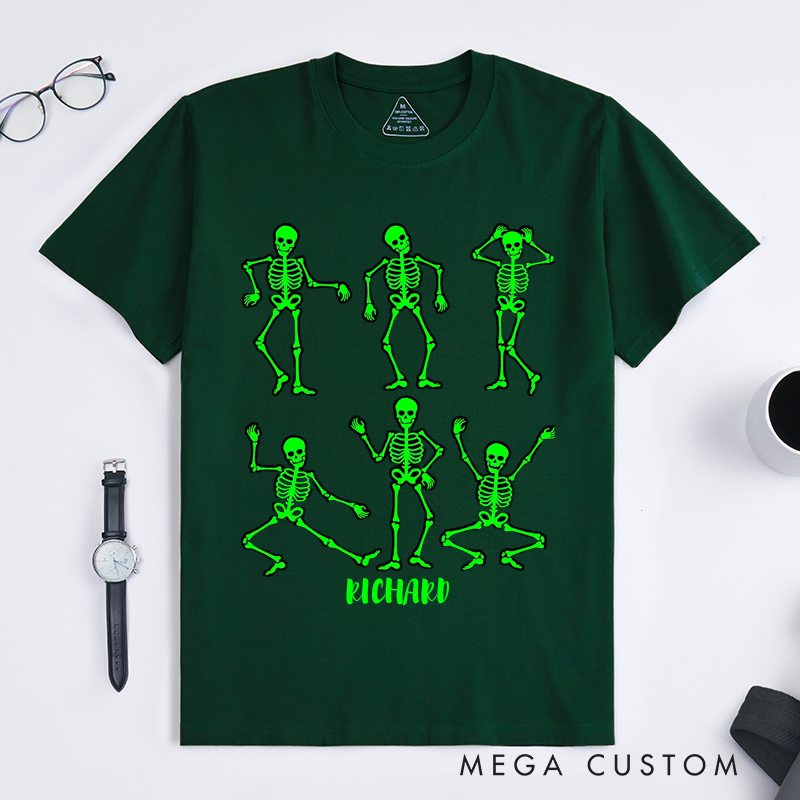 Personalized Skeletons Dancing Skeletons T-Shirts Custom Name Funny Halloween Gift Unique Skeleton Tee for Men Friends Present