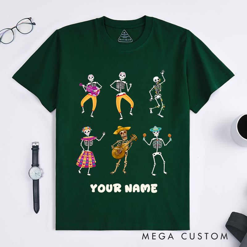 Personalized Day of the Dead Skeleton Dance T-Shirts Custom Name Gift for Dance Lovers Unique Tee for Men Women  