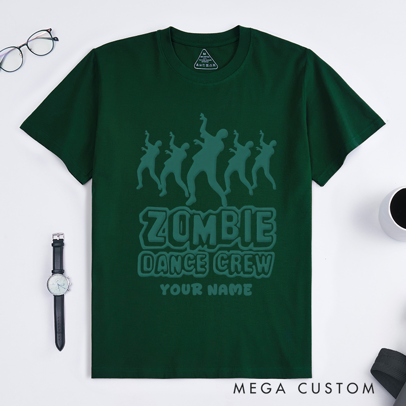 Personalized Zombie Dance Crew T-Shirts Custom Name Funny Halloween Gift for Men Unique Undead Dancer Graphic Tee Present for Dance Lovers