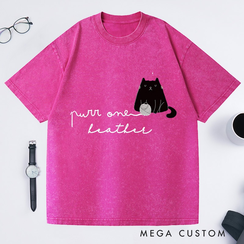 Personalized Knit One Purr One Washed T-Shirts Knitting Shirt Cat Lover Gift Craft Tee Knitter's Top Fibre Art 