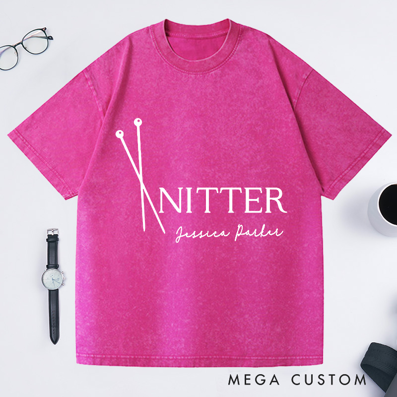 Personalized Knitter Needles Washed T-Shirts Knitting Shirt Knitting T-Shirt Knitting Gift Knitter Gift Knitting Tee Yarn Lover Graphic Tee
