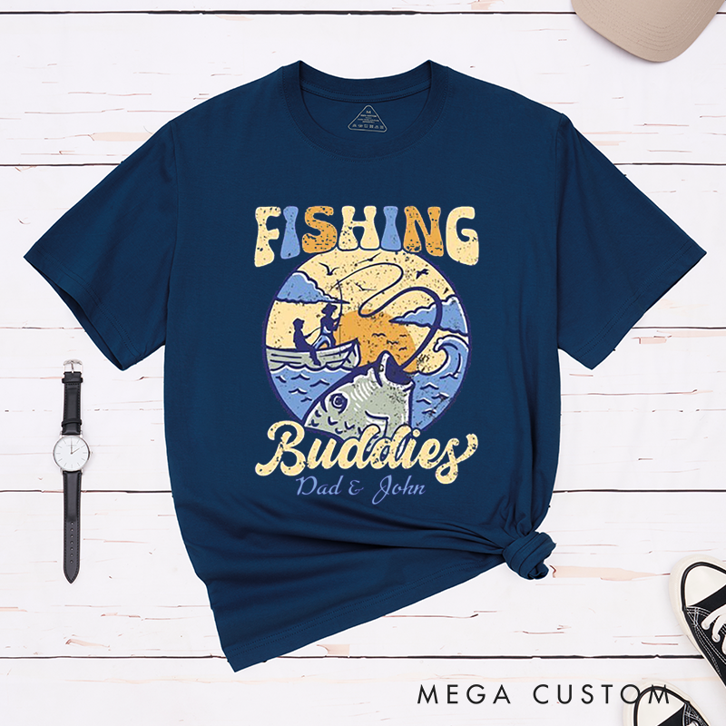 Personalized Fishing Buddies Vibrant Fishing Scene T-Shirt Fishing for Fisherman
