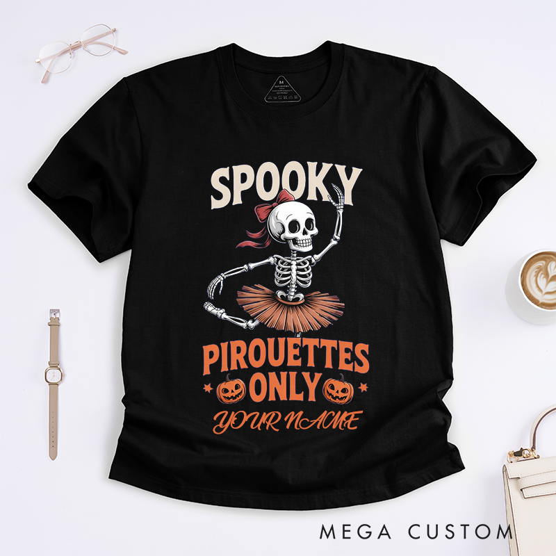 Personalized Spooky Ballet Skeleton T-Shirts Halloween Dance Costume Gift for Ballet Lovers Women Girls Custom Name Ballet Dancer Halloween Shirt