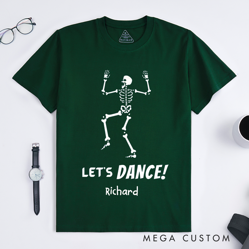 Personalized Dancing Skeleton T-Shirts Funny Halloween Dance Gift for Men Custom Name Skeleton Design for Him
