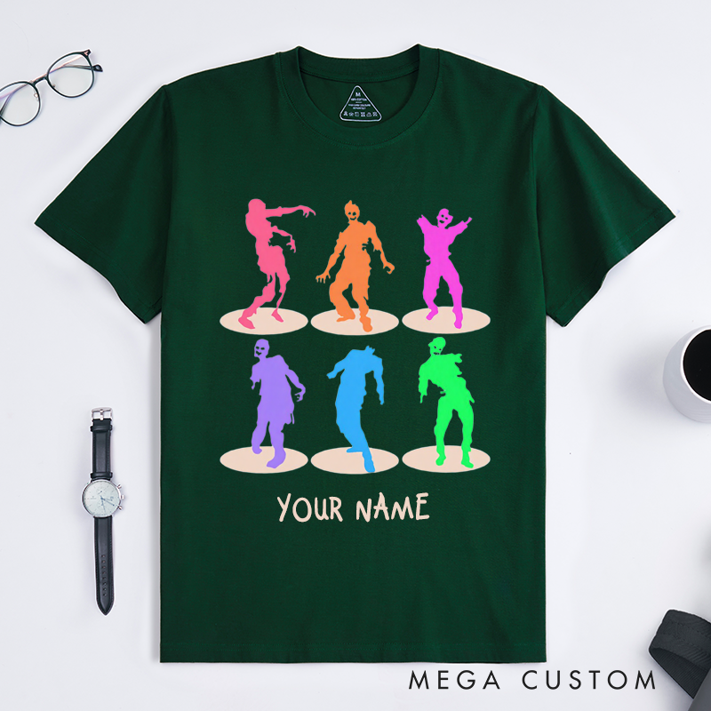 Personalized Zombie Silhouette Dance T-Shirts Gift for Halloween Lover Men Unique Creepy Tee Customizable Present Cool Casual Top 