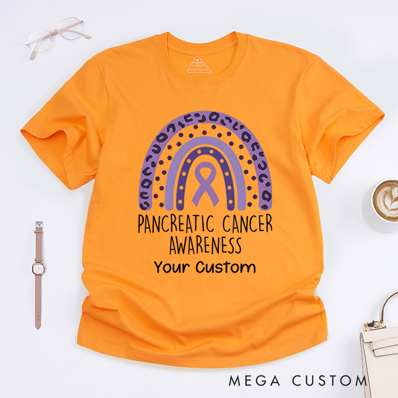 Personalized Pancreatic Cancer Awareness Rainbow Fighter Warrior T-Shirt