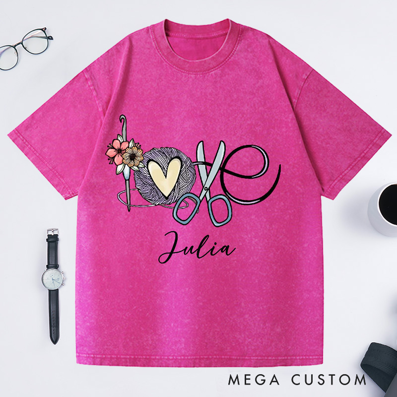 Personalized Love Crochet Washed T-Shirts Funny Crochet T-Shirt Crocheting Lovers Custom Tee