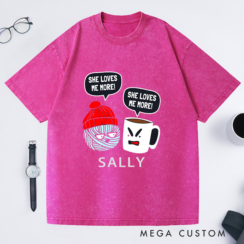 Personalized Crochet and Coffee Funny Washed T-Shirts  Crocheter T-Shirt Crocheting Lovers Custom Tee