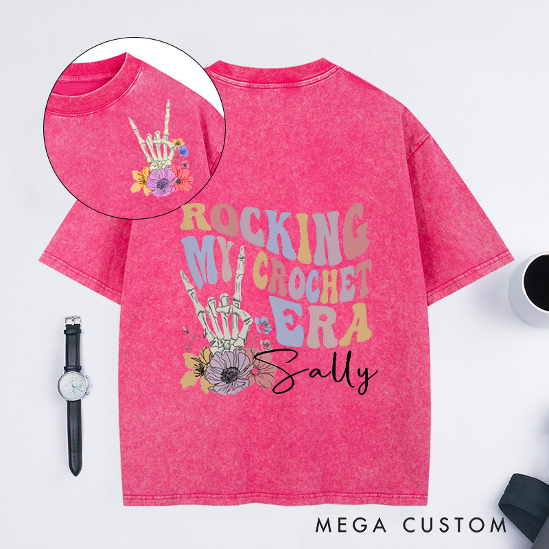Personalized Rocking My Crochet Era Washed T-Shirts in My Crocheting Era Comfort Colors Retro Trendy Shirt