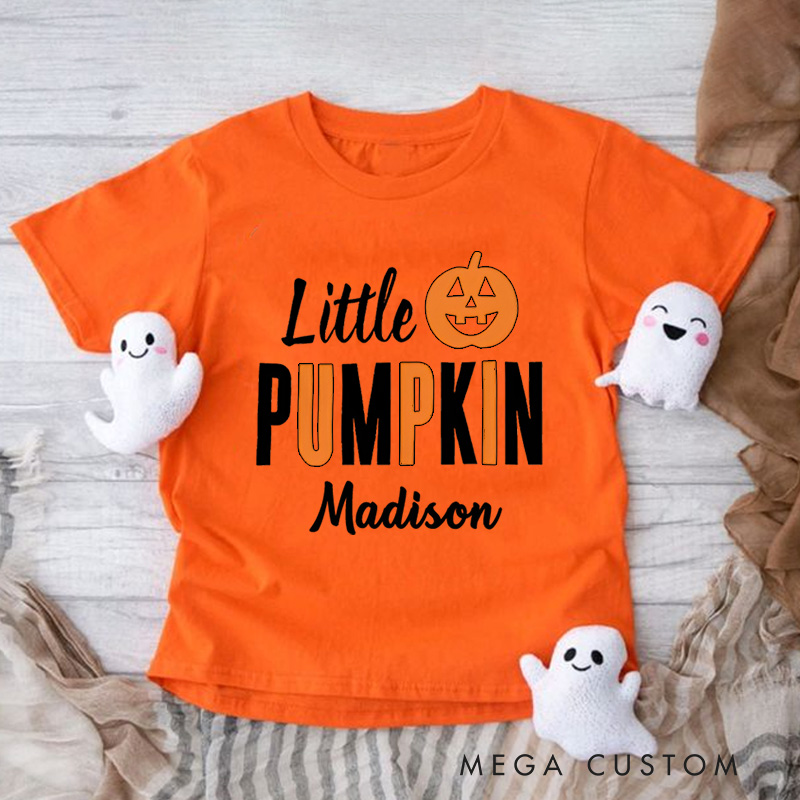 Personalized Little Pumpkin Halloween Shirt for Kids Perfect for Fun Festive Celebrations and Trick or Treating Kids T-Shirt