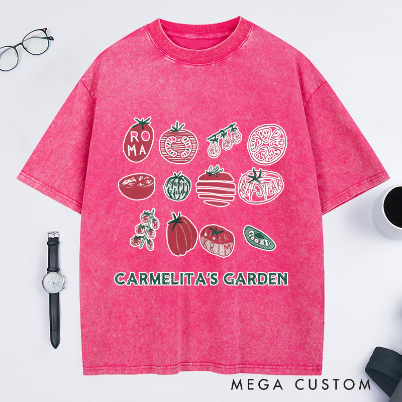Personalized Vegetable Washed T-Shirts Custom Garden Shirt Screen Print Shirt Foodie Gift for Grandkids