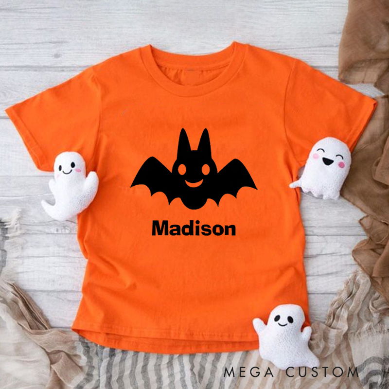 Personalized Smiling Bat Halloween Shirt for Kids Great for Adding a Cute and Festive Touch to Halloween Outfits Kids T-Shirt
