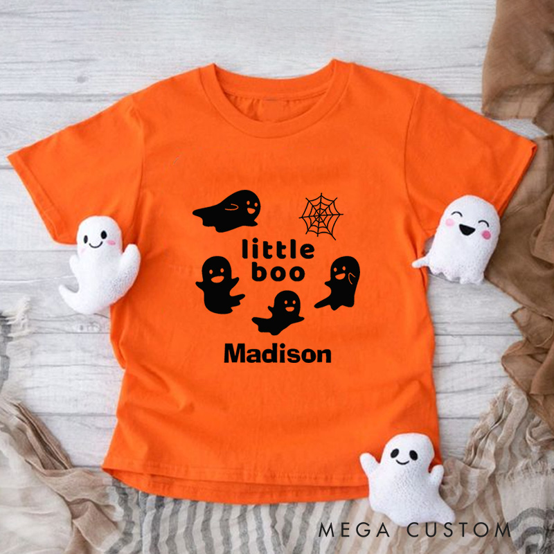 Personalized Little Boo Ghost Halloween Shirt for Kids Ideal for Playful and Festive Outfits During Halloween Celebrations Kids T-Shirt