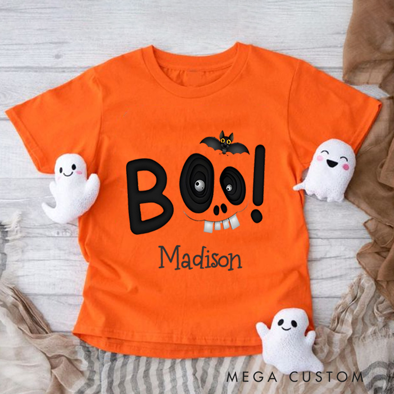 Personalized Boo Halloween Shirt for Kids Great for Adding a Unique and Festive Touch to Outfits During Halloween Kids T-Shirt