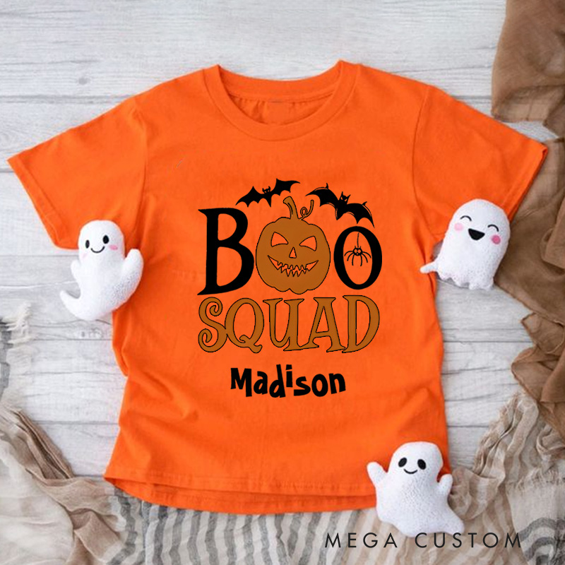 Personalized Boo Squad Halloween Shirt for Kids Perfect for Celebrating Fun Group Moments During the Spooky Season Kids T-Shirt