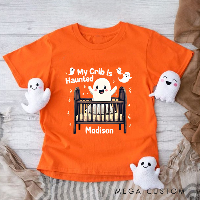Personalized My Crib Is Haunted Halloween Shirt for Kids Perfect for Adding a Playful Touch to Festive Outfits Kids T-Shirt