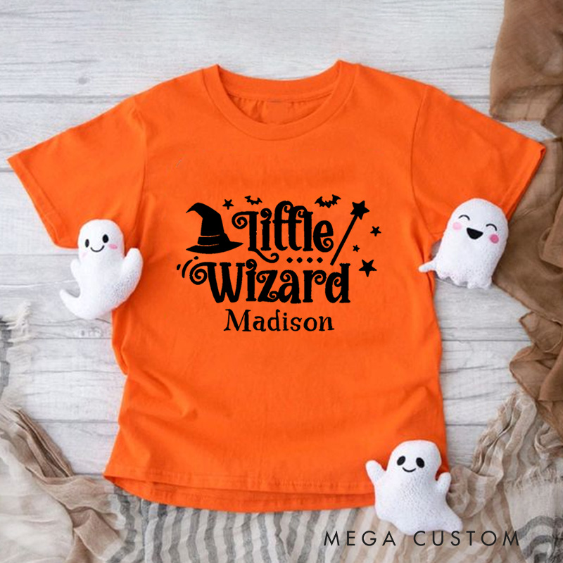 Personalized Little Wizard Halloween Shirt for Kids Perfect for Adding a Magical and Festive Touch to Halloween Celebrations Kids T-Shirt