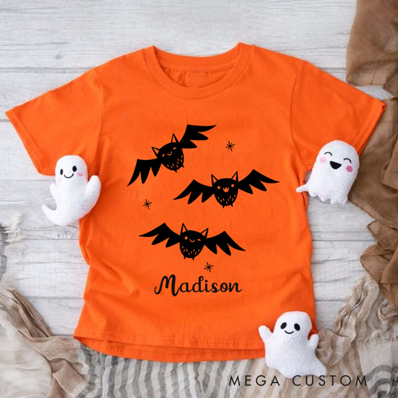 Personalized Bat Halloween Shirt for Kids Perfect for Adding a Playful and Spooky Vibe to Halloween Celebrations Kids T-Shirt