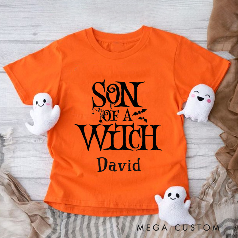 Personalized Son of a Witch Halloween Shirt for Kids Perfect for Fun and Humorous Outfits During the Spooky Season Kids T-Shirt