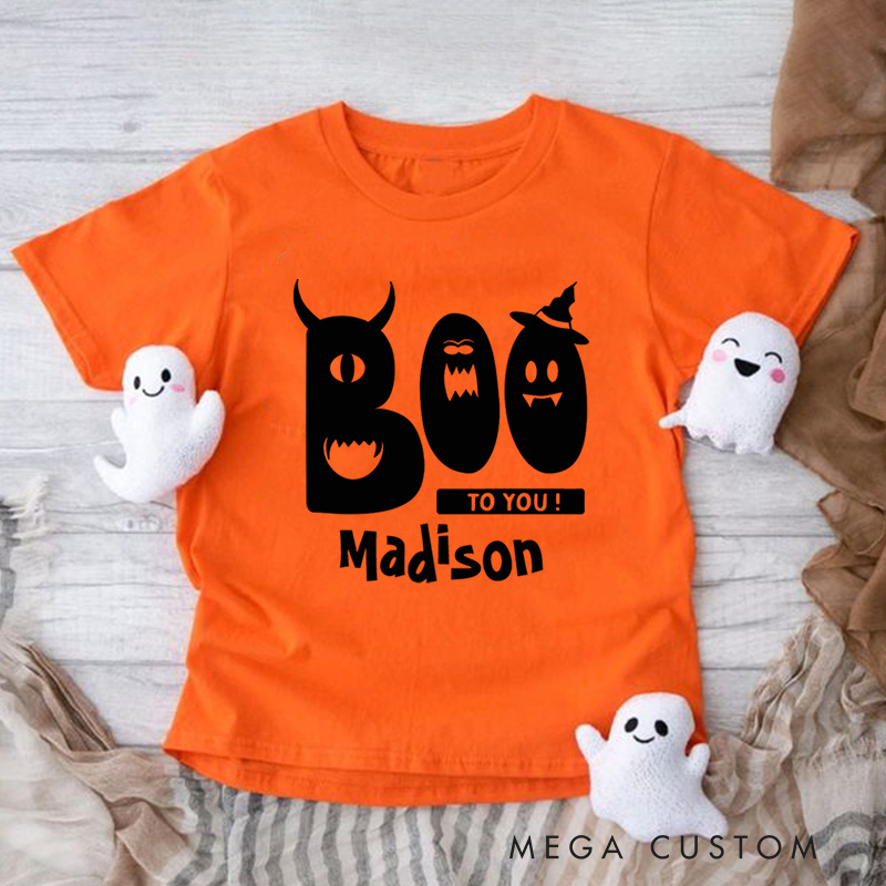 Personalized Boo to You Halloween Shirt for Kids Perfect for Adding a Cute and Spooky Vibe to Festive Outfits Kids T-Shirt