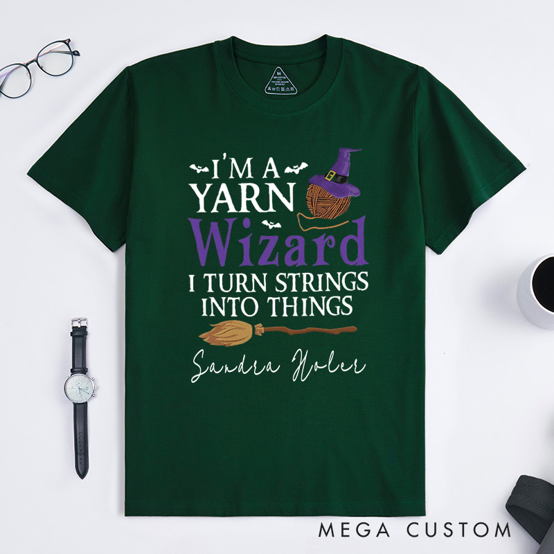 Personalized I'm a Yarn Wizard Classic T-Shirts Knit Gift Knitting Gifts Knitter Tee