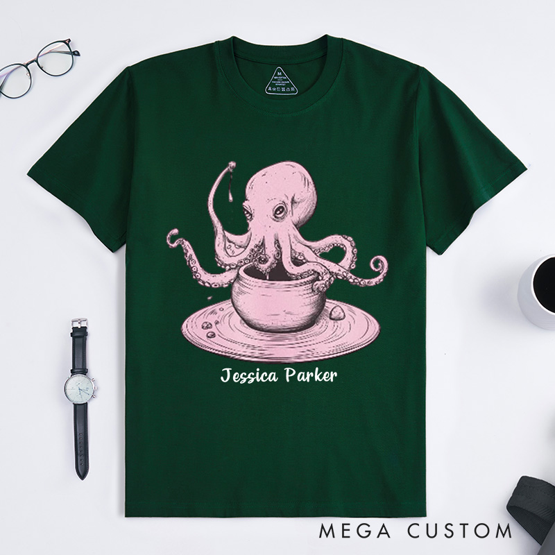 Personalized Whimsical Octopus Potter Classic T-Shirts Funny Pottery Lover Gift Unique Quirky Tee for Artists Ceramics Enthusiasts Octopus Fans