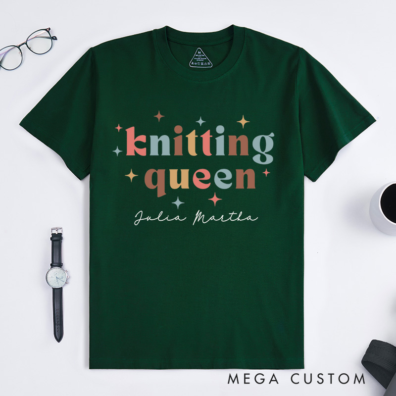 Personalized Knitting Queen Classic T-Shirts Knitter Shirt Colorful TShirt Womens Comfy Top Bright Words Tee Unique Font Shirt
