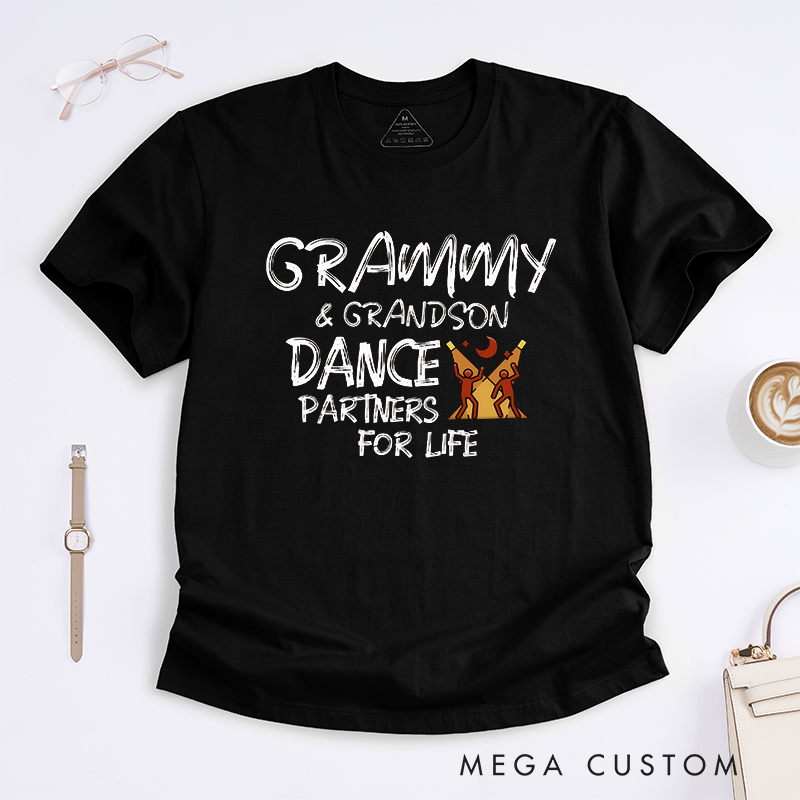 Personalized Grammy and Grandson Dance Partners for Life T-Shirts Custom Name Family Gift for Grandson Unisex Matching Dance Outfit